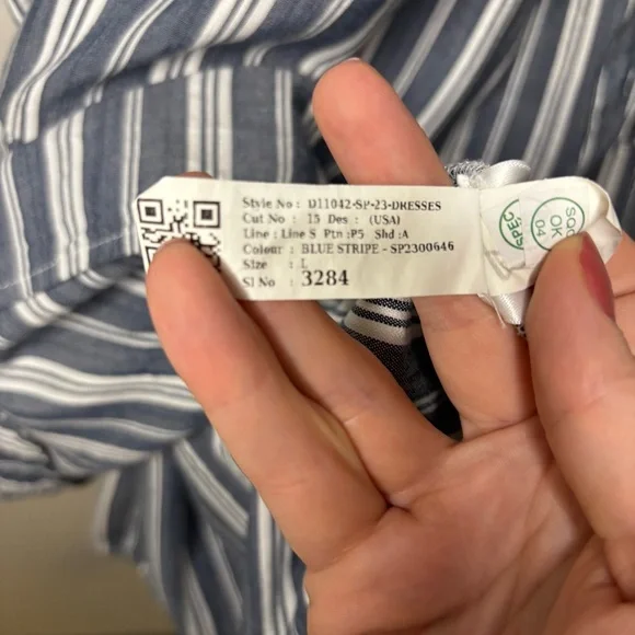 NWT Striped Tiered Lace-Up Mini Swing Dress, Blue Stripe Long Sleeve,‎ Large - Picture 16 of 17